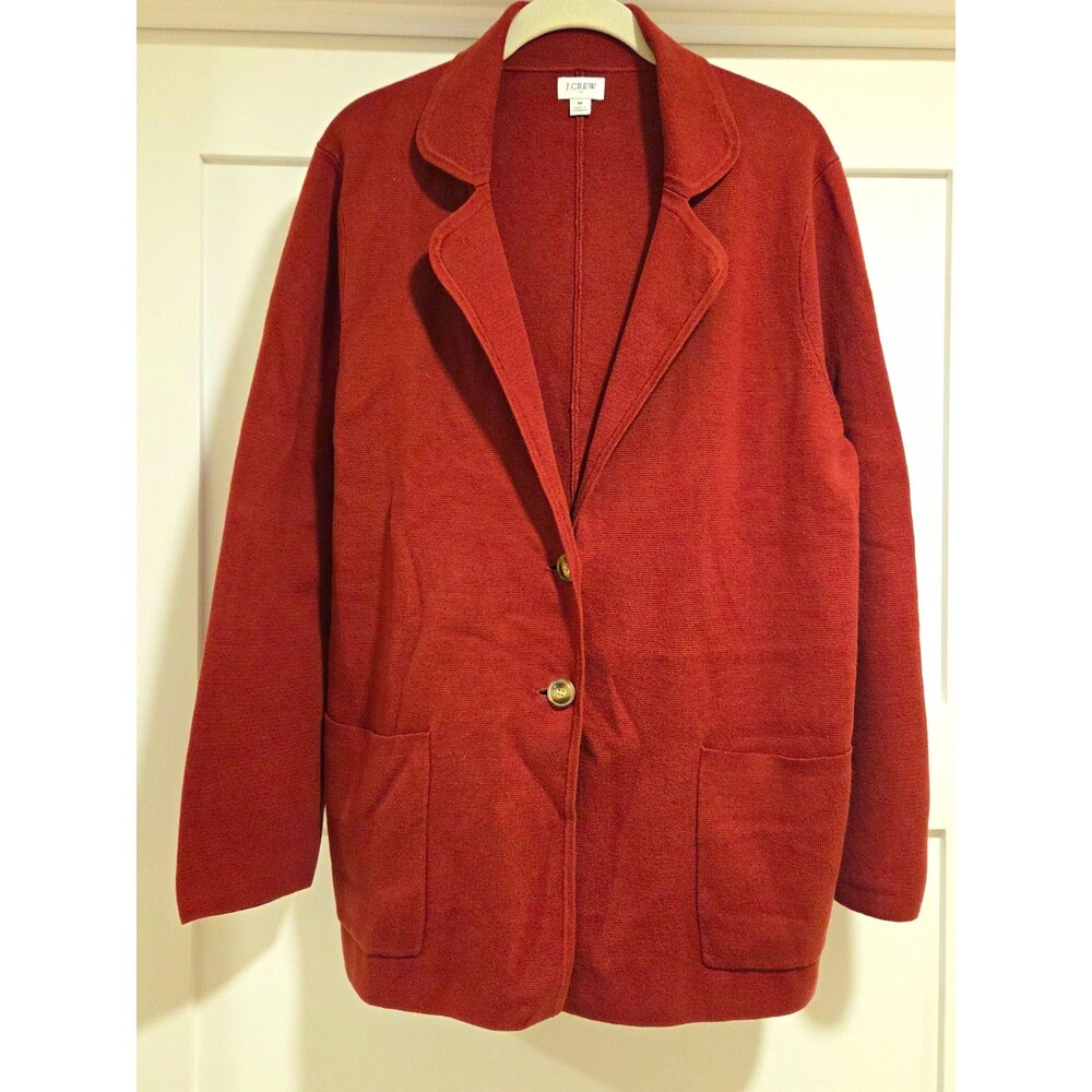 J Crew Sweater Blazer Womens M Rust Burnt Orange Cotton Knit Jacket Quiet Luxury